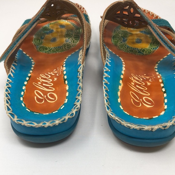 Elite By Corkys Slides Women’s Size 7 Four Points Leather Sandal Turquoise Artsy - Picture 6 of 16
